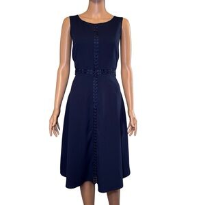 Talbots Sleeveless Navy Blue Cross Crochet Cutout Fit & Flare Dress Size‎ 4